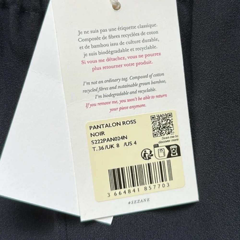 NWT Sezane Ross Pants Black Pull On Trousers size US 4/FR 36